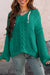 Hooded sweater with contrasting tightening cord in twisted green water knitting