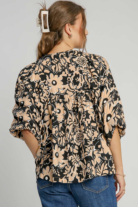 Boho blouse with frowned flower -faced *