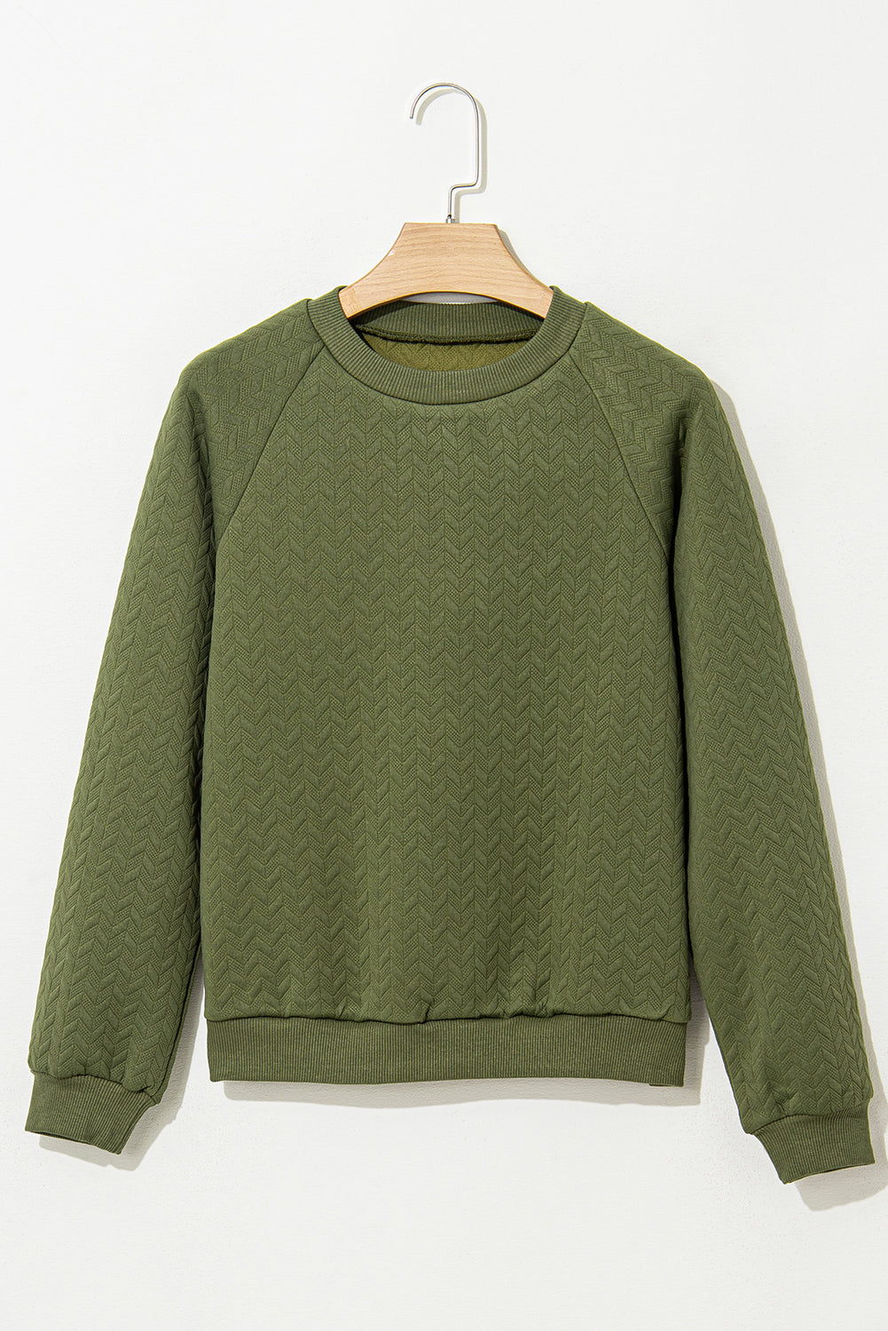 Jungle Green Solid Textured Raglan Sleeve Pullover Sweatshirt