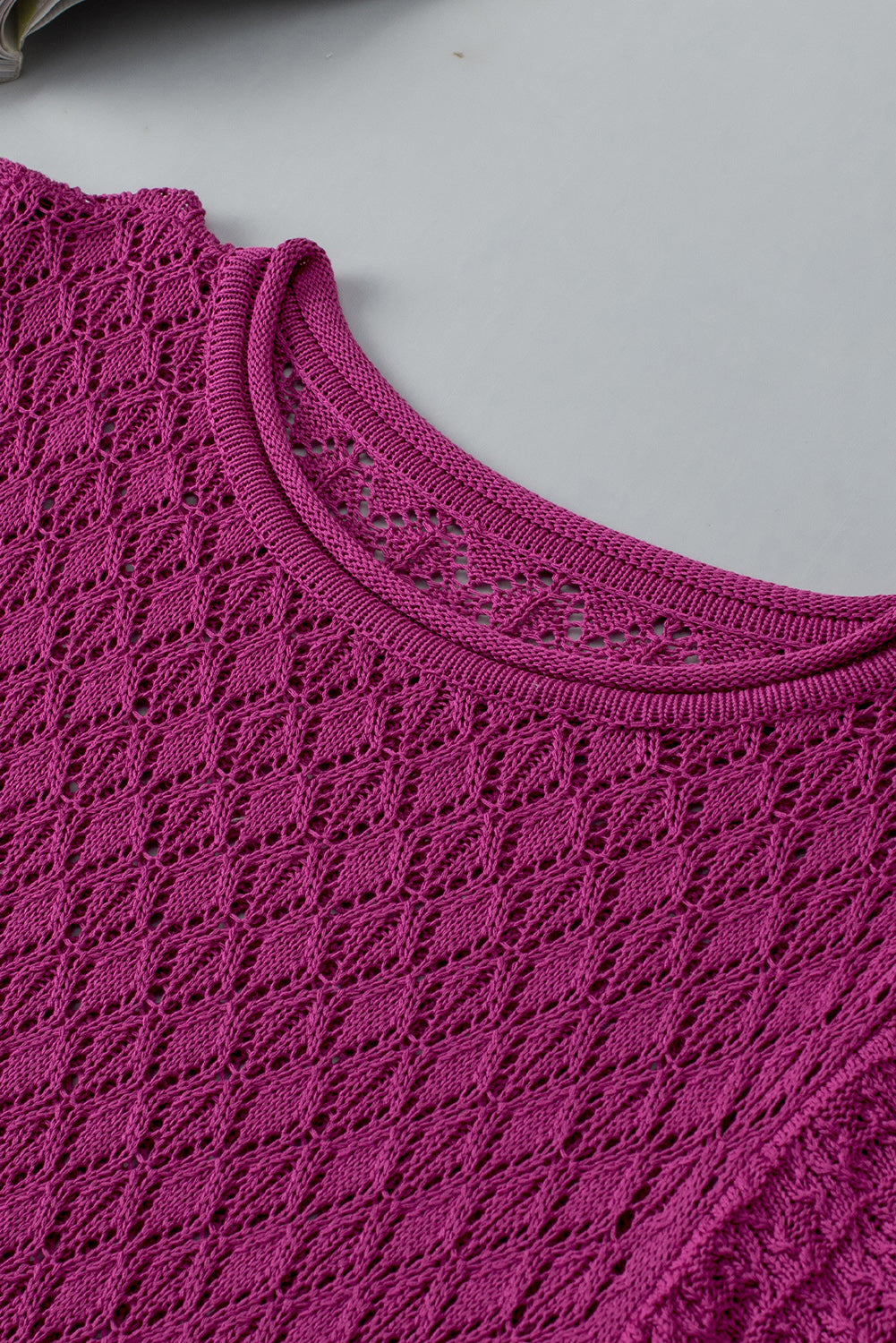 Violett gekräuselte Kurzarm Strukturierte Strickpullover