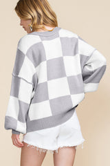 Gray sweater checkered and bishop sleeves