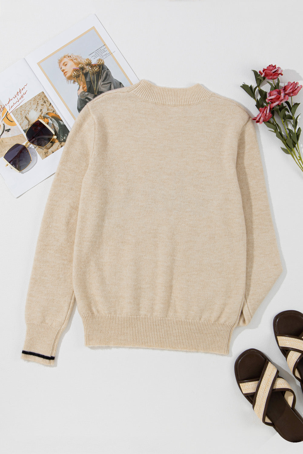 CIAO Oatmeal Letter Crewneck Sweater