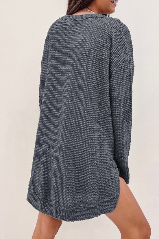 Haut oversize gris en tricot gaufré à fentes hautes *