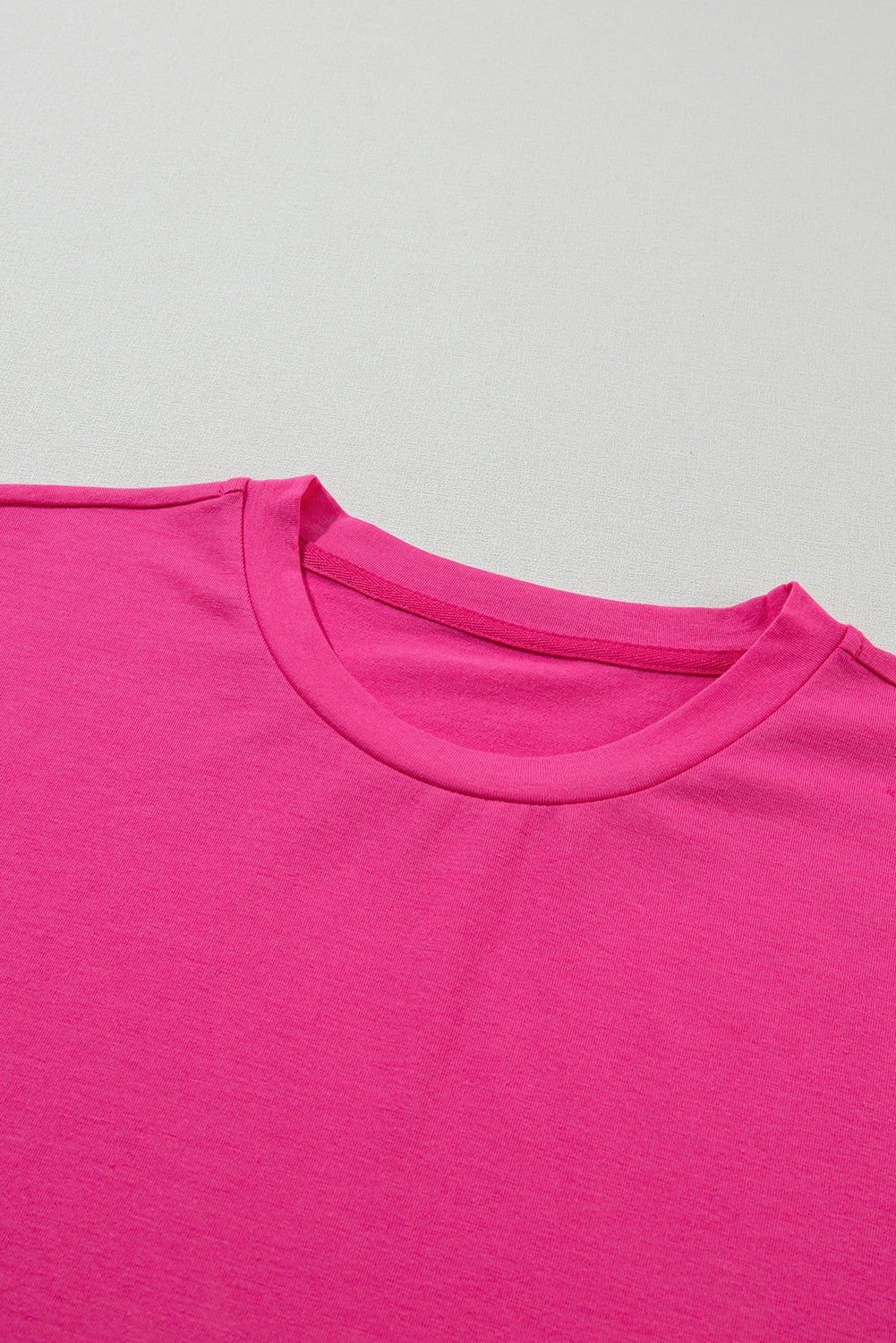 Rose Red Casual Plain Crew Neck T -Shirt