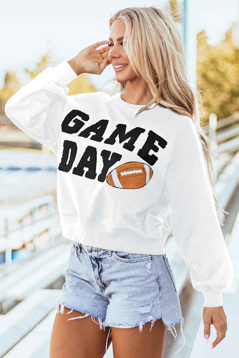 White Game Day Graphic Varsity Pullover Felpa