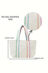 Grand sac cabas orange en toile à galons zigzag multicolores