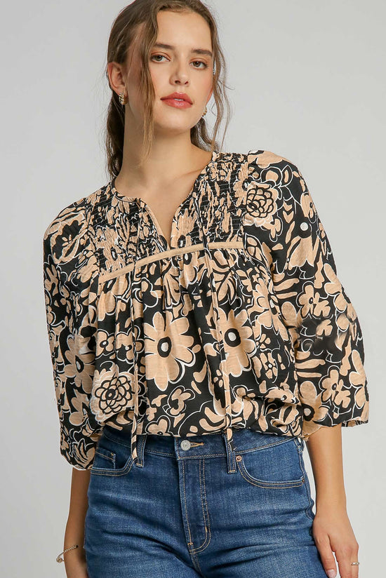 Boho blouse with frowned flower -faced *