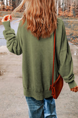 Sudadera verde de gran tamaño de gran tamaño con transbordadora y borde acanalado