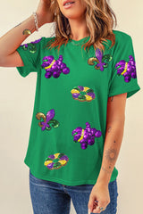 Graze graphic t-shirt with bright green sequins Tuesday fatty