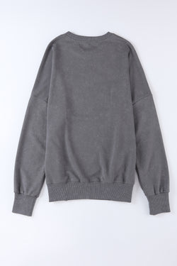 Grey Oversized Sweatshirt with Dropped Shoulders and Ribbed Trim