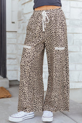 Pantalon marron en tricot éponge à imprimé animal