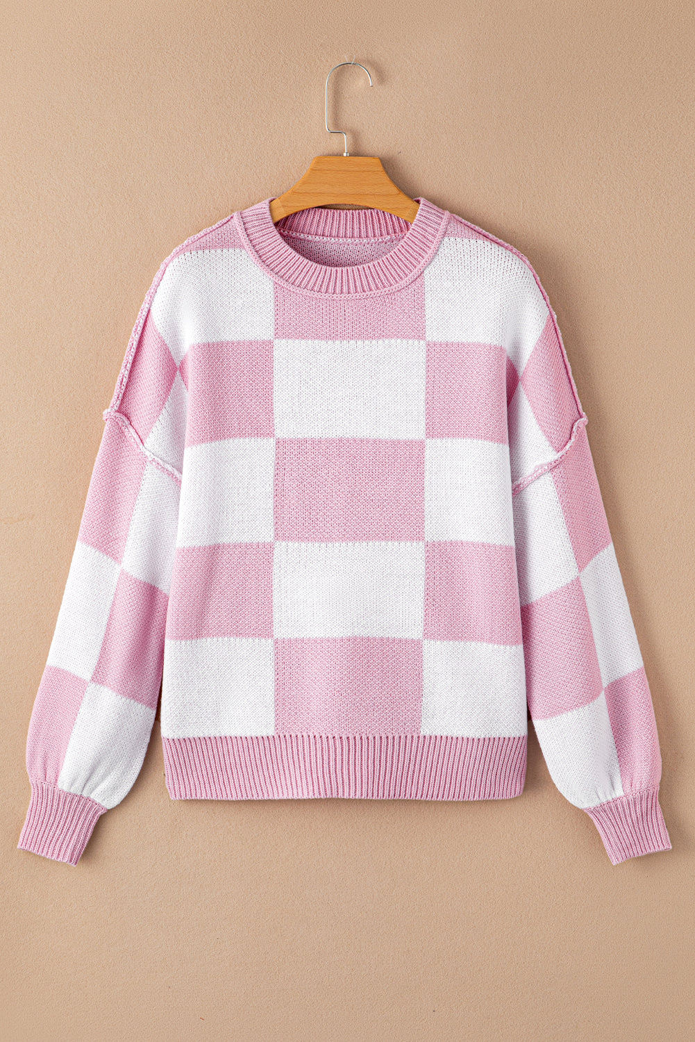 Pink karierte Bischofärmelpullover