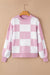 Pink plaid sweater with bishop sleeves