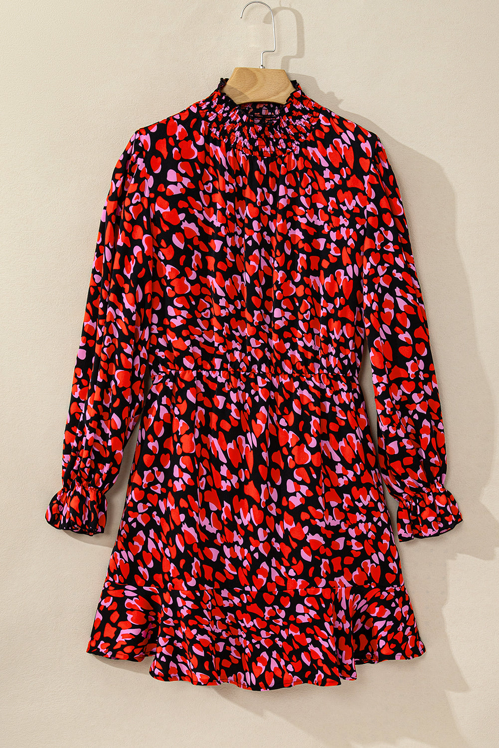 Red Valentines Day Heart Form Print Langarm Mini Kleid