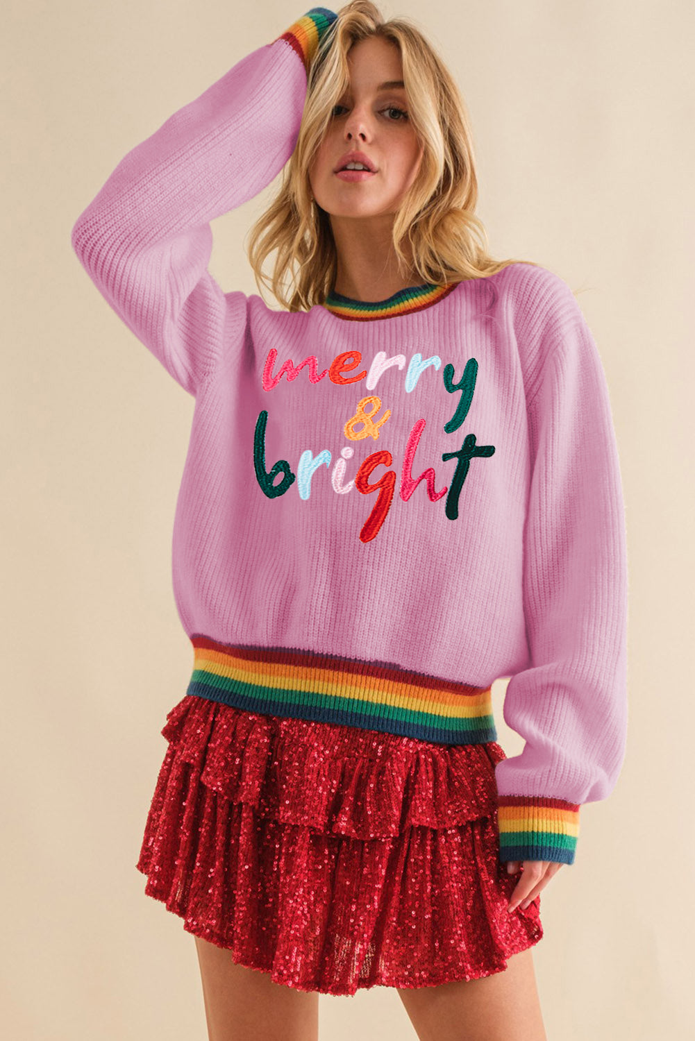 Bonbon Merry & Bright Bunt Stripes Trimmpullover