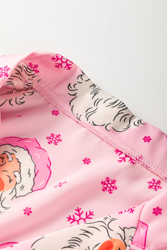 Christmas pajamas set with long sleeve shirt and snow snowflake pink