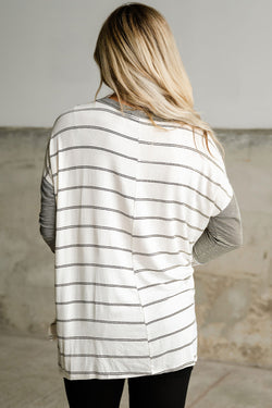 Long sleeve high with stripes and patchwork, top, side slits