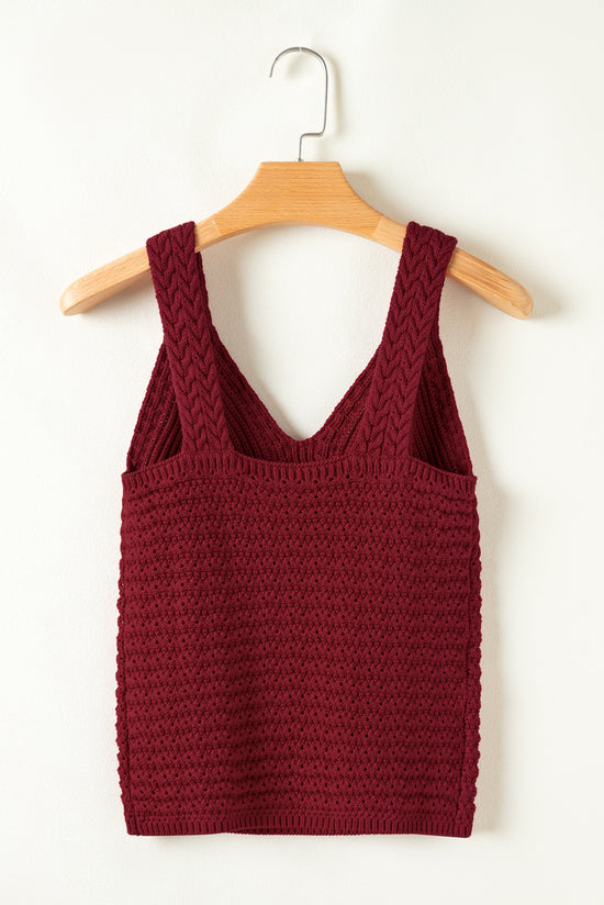 Gilet pull coupe slim à col en V en tricot torsadé bordeaux pointelle