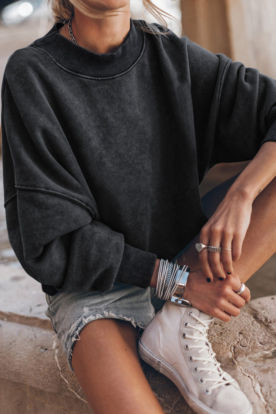 Black Crew Neck Drop Shoulder Sweatshirt