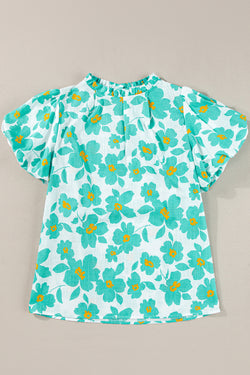 Flower verde blusa con mangas hinchadas *