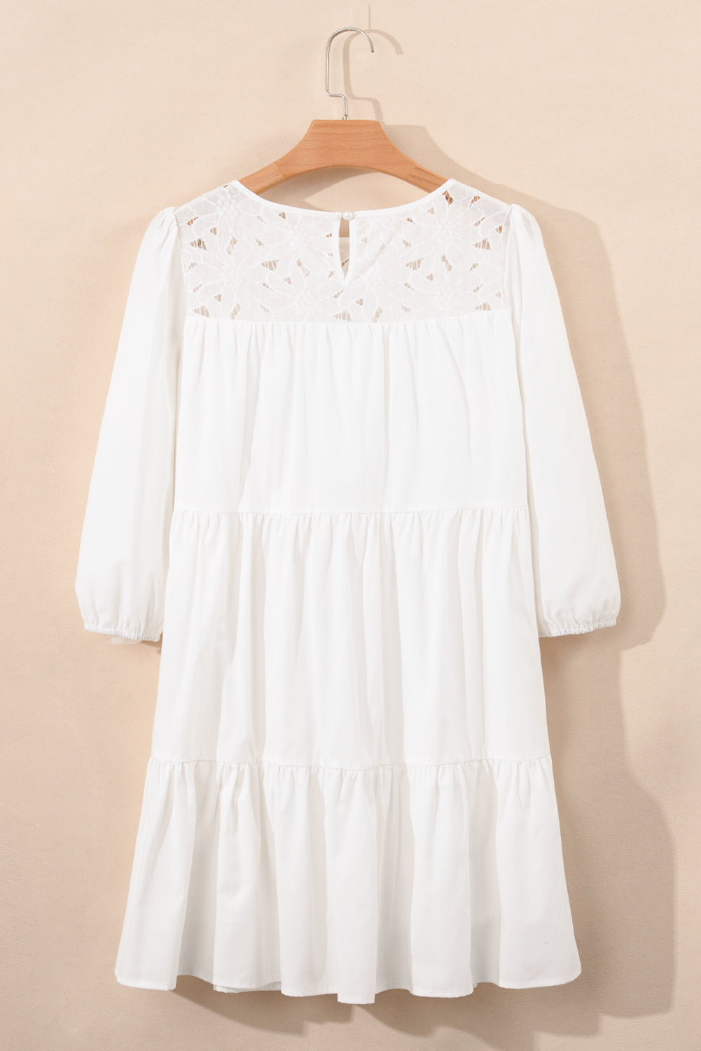 White floral lace ruffled bracelet sleeve mini dress