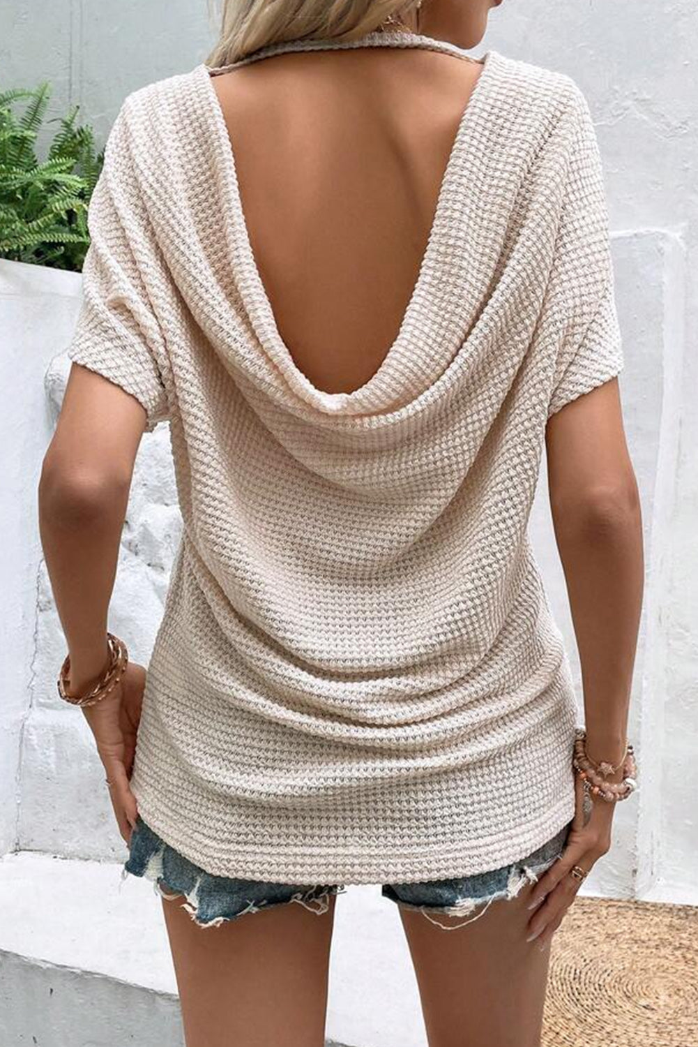 Erbicot Draped Open Back Textured Tee