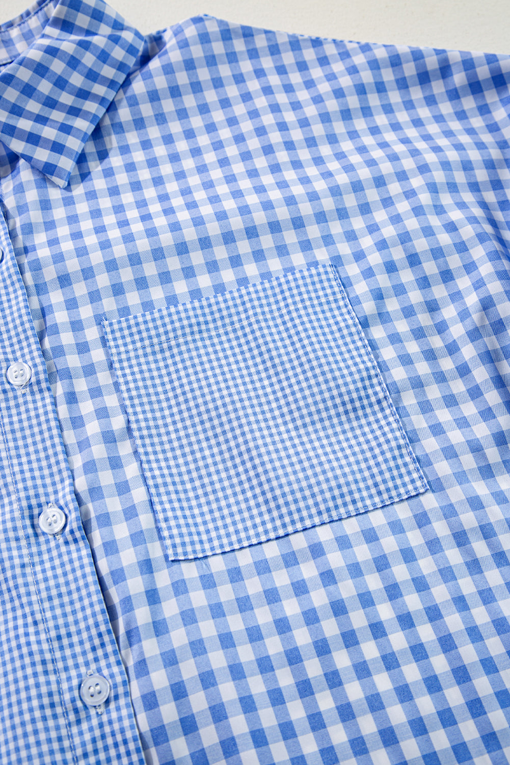 Sky Blue Streifen Plaid Patchwork -Knopf auf Langarm Shirt