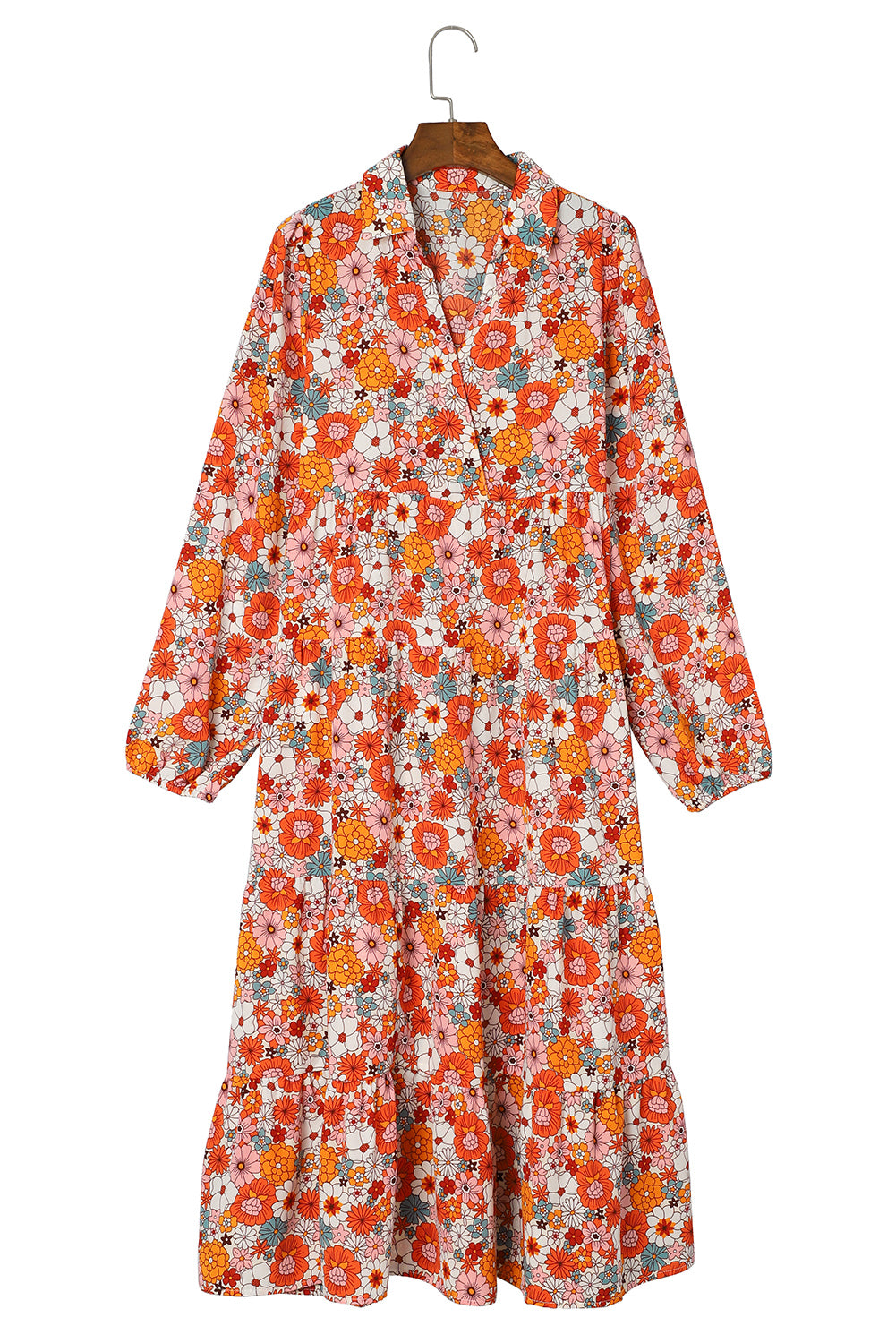 Multicolor Boho Floral Coule à manches longues Robe à volants