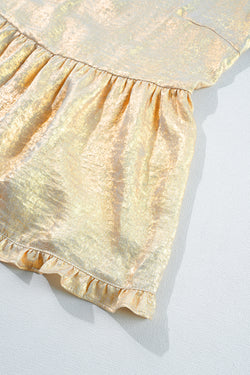 Golden babydoll blouse with ruffles and puffing sleeve collar *