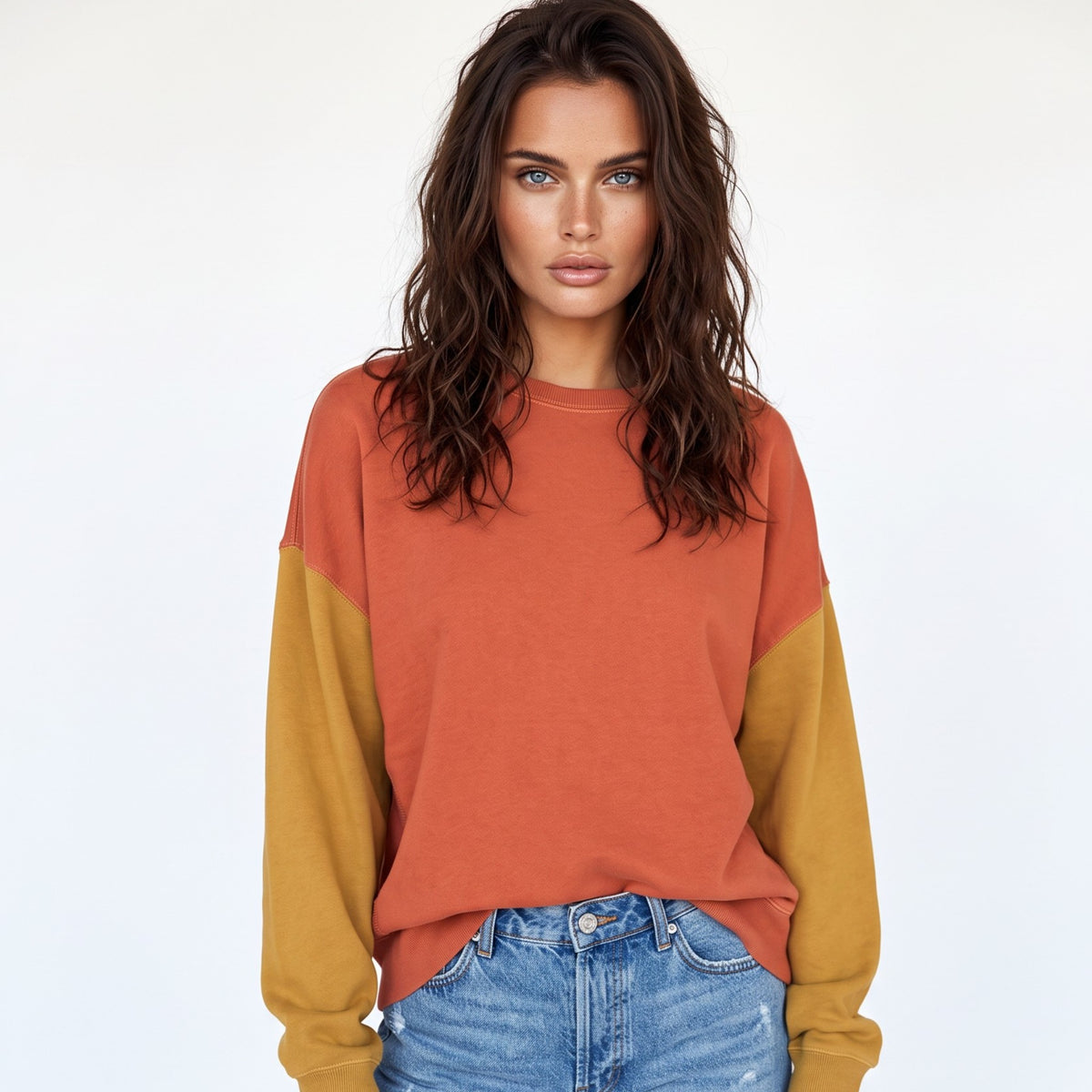Gold Flame Two-Tone Patchwork Drop Shoulder Sweatshirt