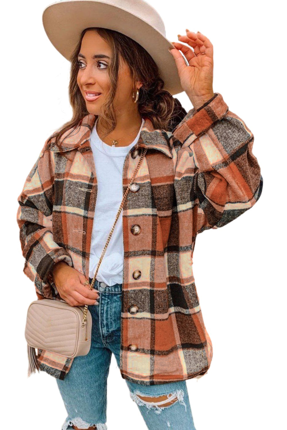 Orange Plaid gedruckte Hemdjacke