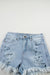 Short en jean taille haute déchiré bleu clair à ourlet brut