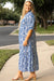 Long dress with geometric print laces and notched collar, large size, sky blue