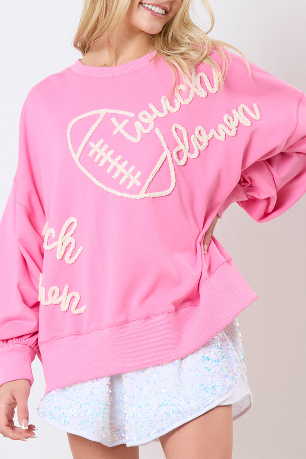 Sweat-shirt rose avec broderie de fil de rugby Touch Down