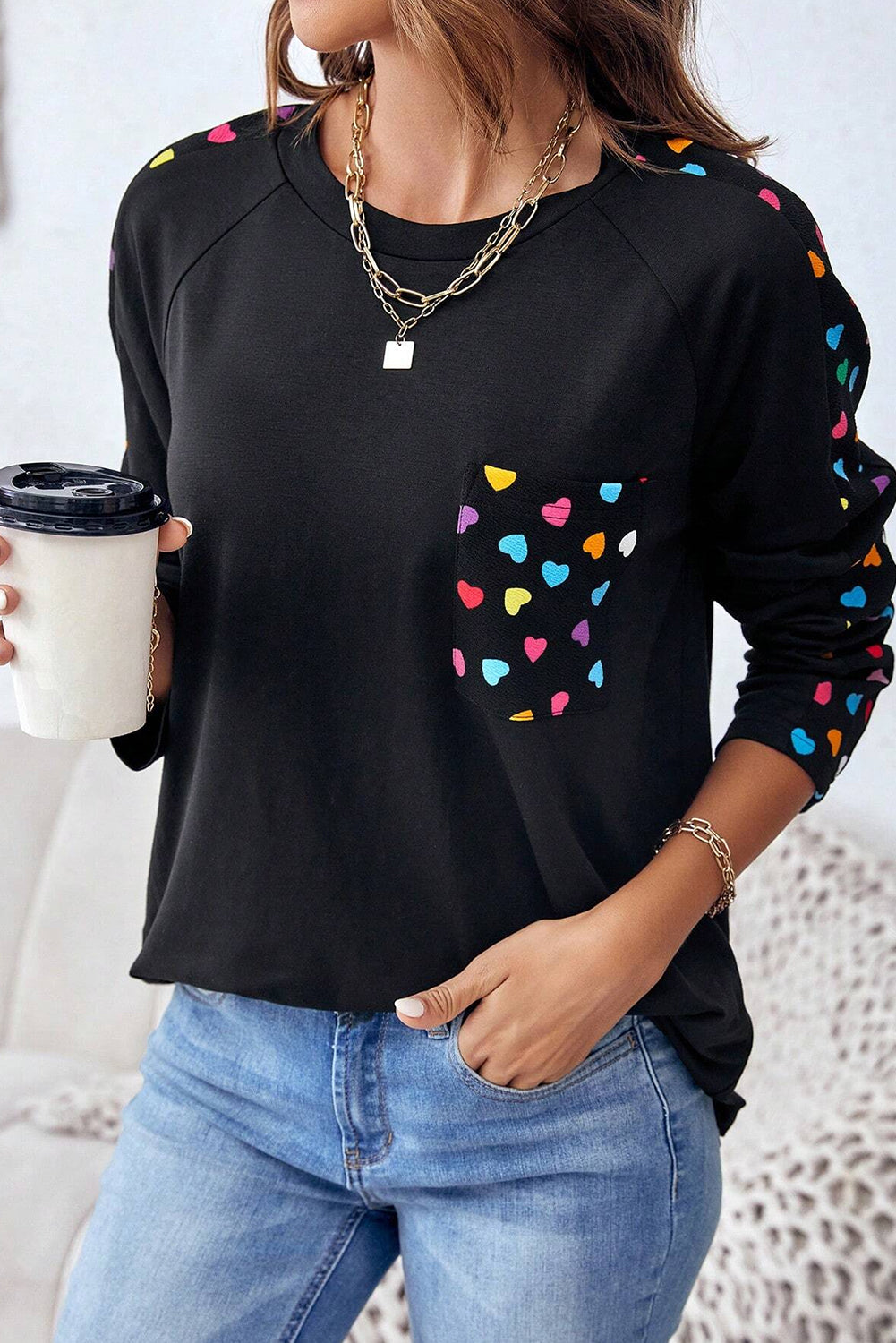 Black's San Valentino Love Hearts Raglan Sleeve Top