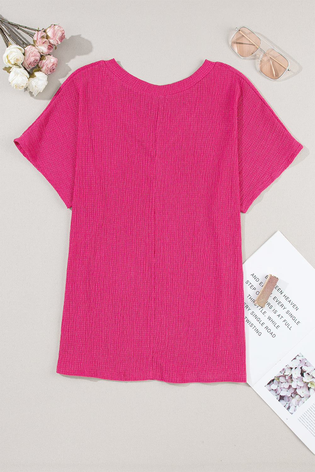 Various pink crumpled t-shirt with wide sleeves *