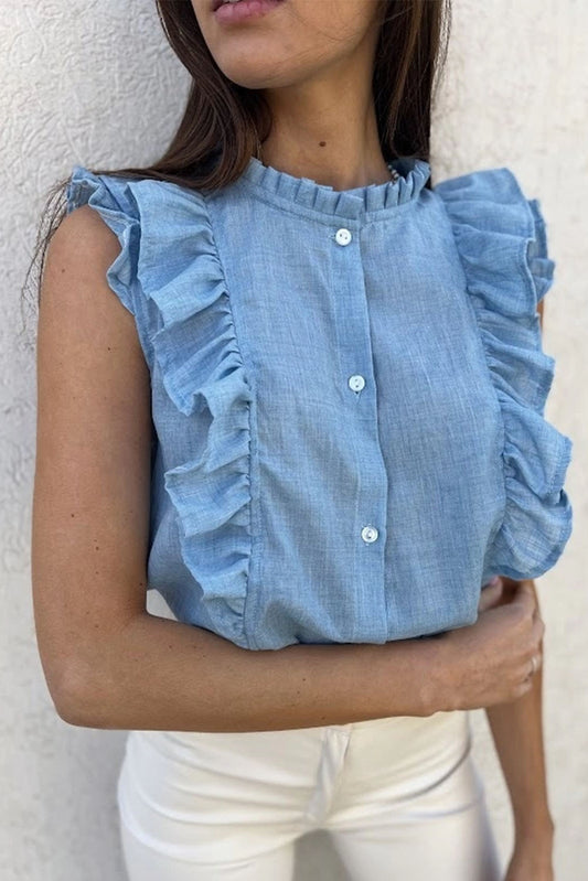 Ski Sky Blue Ruffle Shirt manica leggera morbida