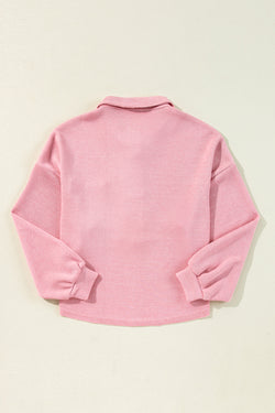 Haut Henley with pink chopped knit collar with chest pocket