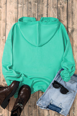 Aruba Blue Solid Half Zip Oversized Hoodie with Kangaroo Pocket