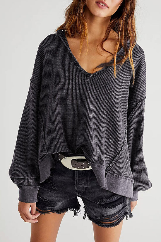 Grey Oversized Drop Shoulder Thermal Knit Top