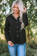 Chemise à manches longues texturée noire avec poche boutonnée-A WOMAN WE LOVE