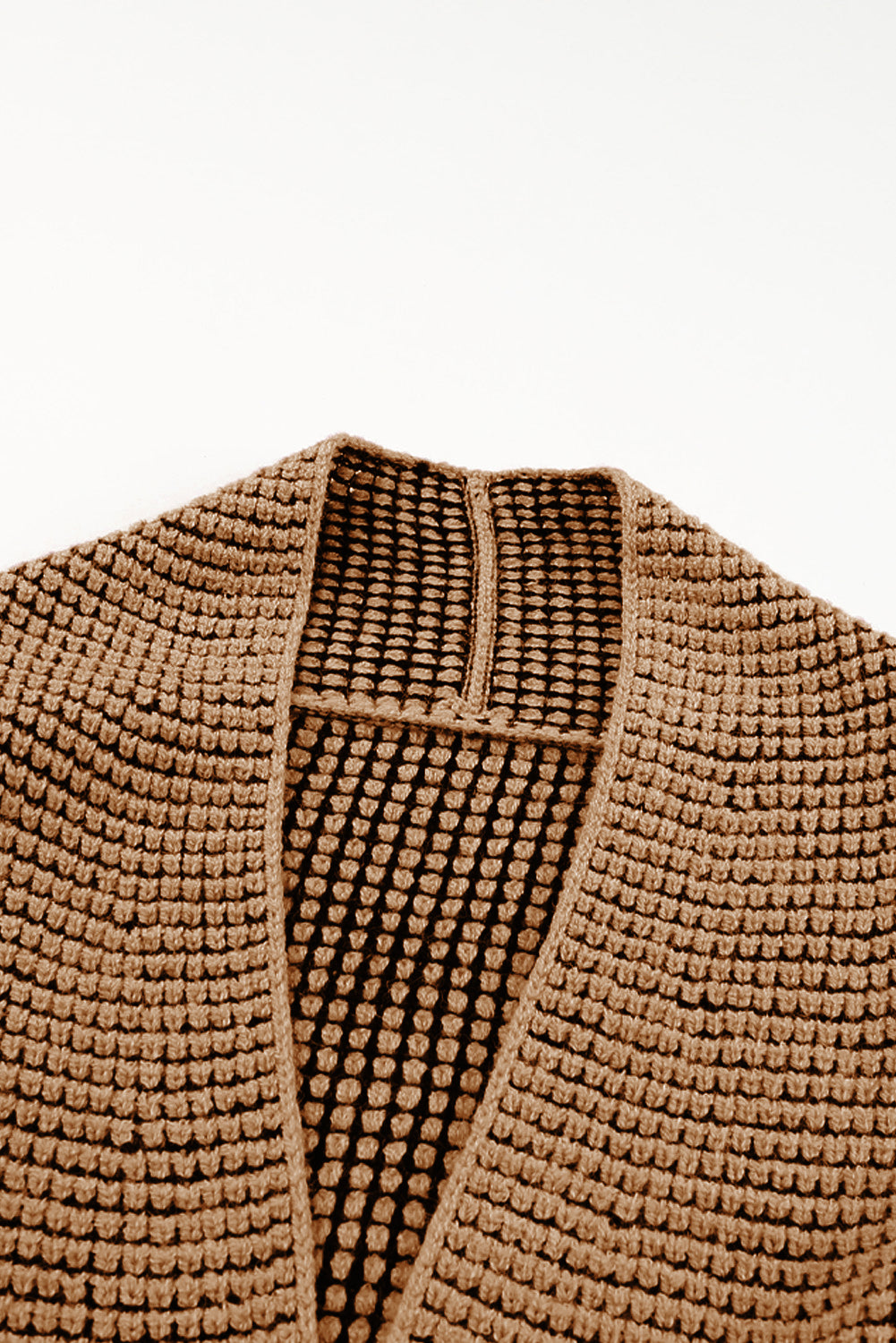 Brown cardigan with oversized collar in chunky waffle knit