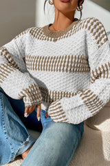 Multicolored sweater with vertical stripes and two-tone drop shoulders