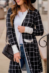 Cardigan ouvert à carreaux noirs avec bords color block et poche-A WOMAN WE LOVE