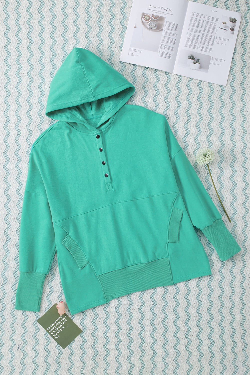 Sweat à capuche Henley Henley à poche à poche à pochette turquoise