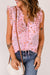 Pink sleeveless high -printed high with tightening cord and ruffle border