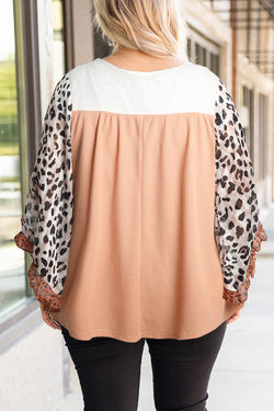 High khaki printed with ruffles and embossed leopard sleeves color block