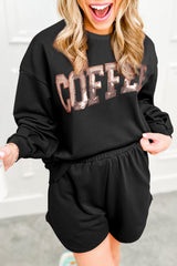 Ensemble sweat-shirt ample et short noir à paillettes COFFEE-A WOMAN WE LOVE