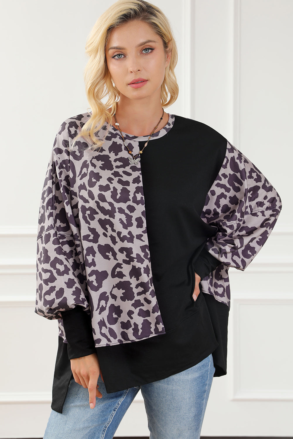 Bishop Sweatshor Black Sweins y Patchwork Leopard