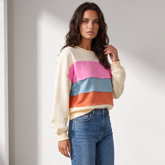 Sweat-shirt multicolore à col rond et épaules tombantes en patchwork color block